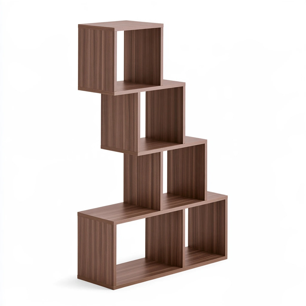 Boekenkast van hout, met vijf niveaus, kleur donkerbruin